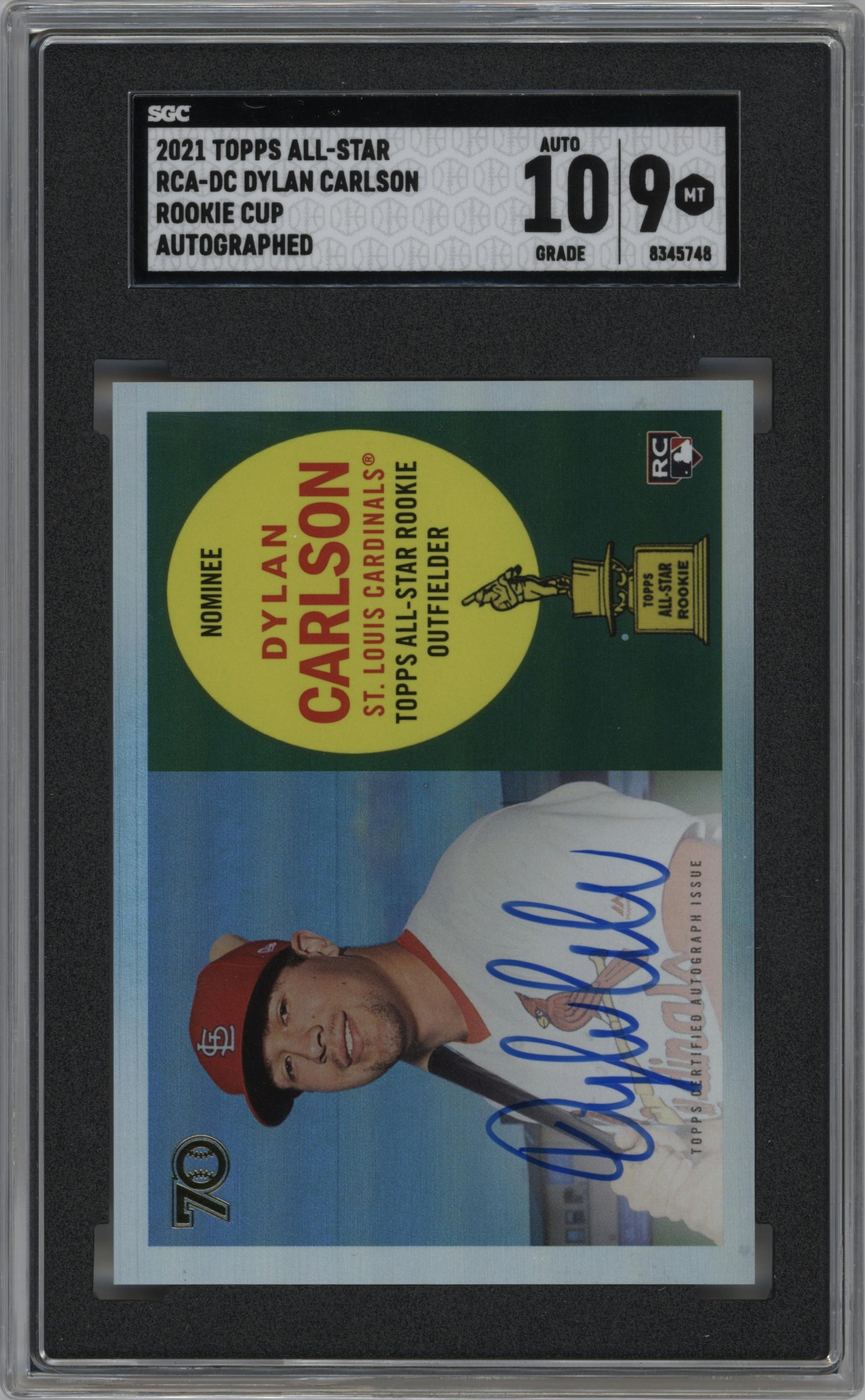 Dylan Carlson from the 2021 Topps All-Star Rookie Cup set graded by SGC and given an overall grade of 9.