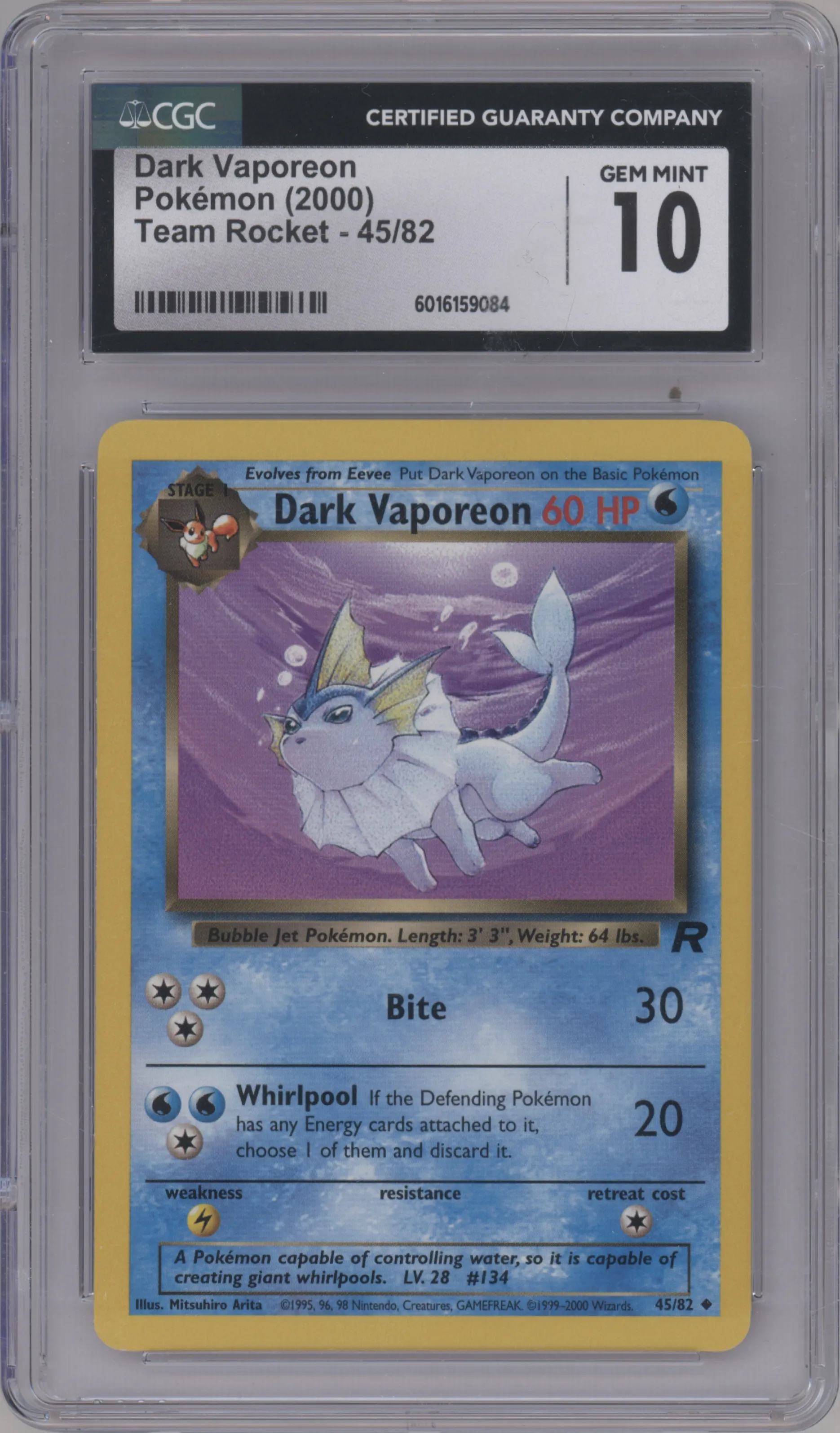 2000 Pokemon Team Rocket Dark Vaporeon CGC 10