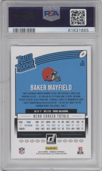 Baker Mayfield from the 2018 Panini Donruss set graded by PSA and given an overall grade of 10.