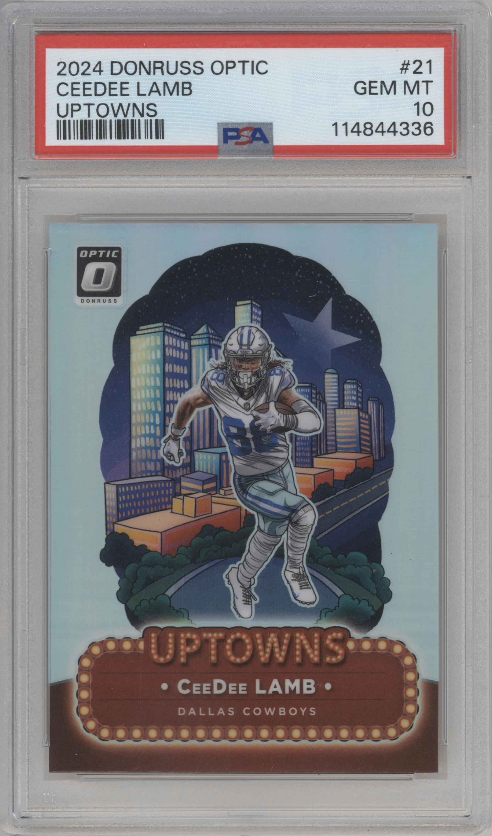 CeeDee Lamb from the 2024 Donruss Optic set graded by PSA and given an overall grade of 10.