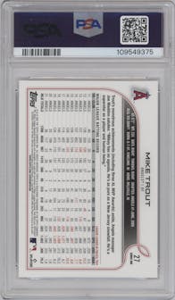 Mike Trout from the 2022 Topps 1st Edition set graded by PSA and given an overall grade of 10.