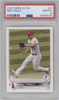 Mike Trout from the 2022 Topps 1st Edition set graded by PSA and given an overall grade of 10.