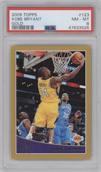 Kobe Bryant from the 2009-10 Topps set featuring a Gold parallel graded by PSA and given an overall grade of 8.