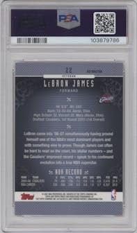LeBron James from the 2006-07 Topps Finest set featuring a Refractor parallel graded by PSA and given an overall grade of 10.