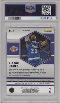 LeBron James from the 2020-21 Panini Mosaic set featuring a Red Wave parallel graded by PSA and given an overall grade of 10.
