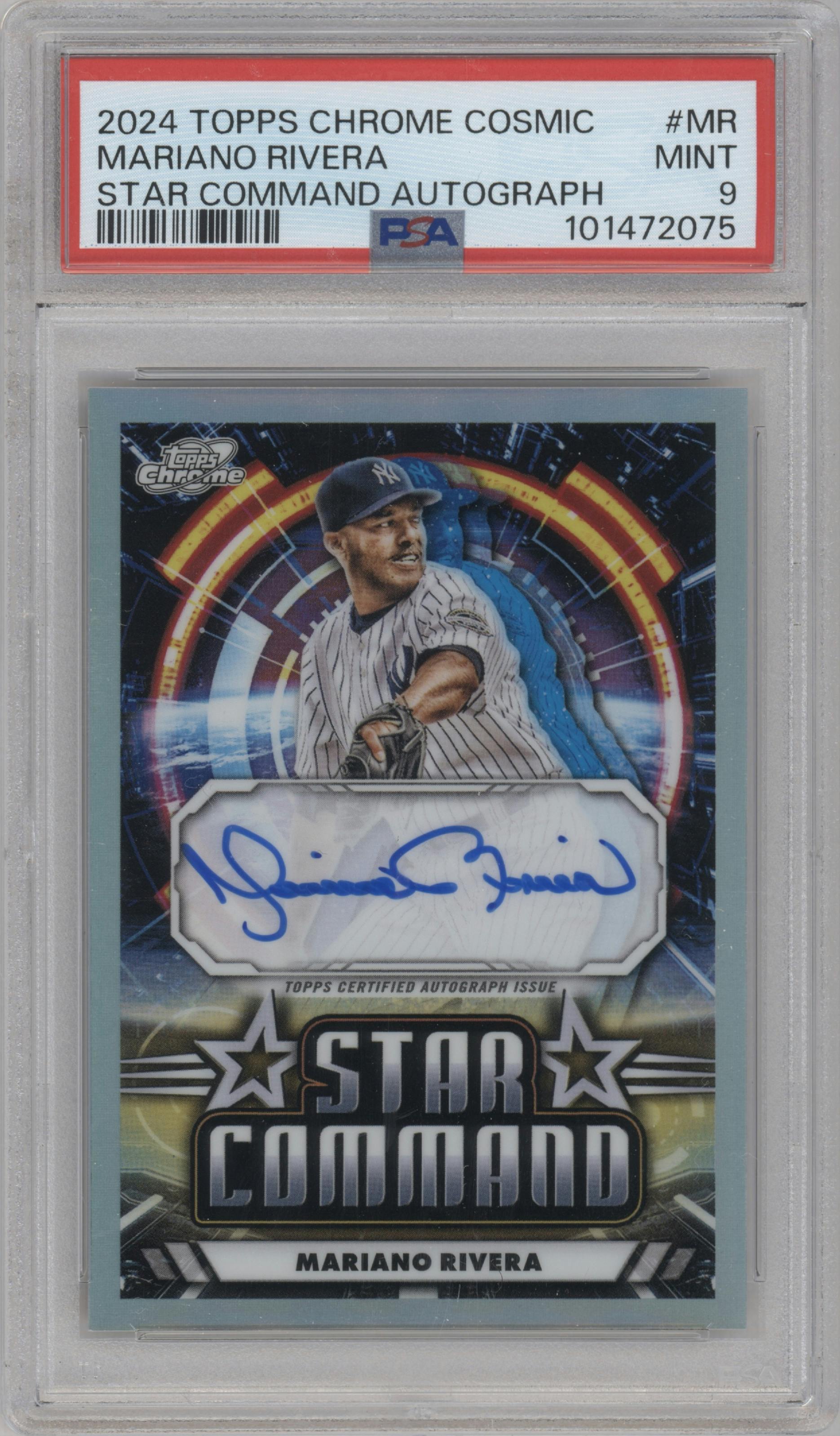 Mariano Rivera from the 2024 Topps Cosmic Chrome set graded by PSA and given an overall grade of 9.