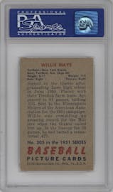 Willie Mays from the 1951 Bowman set graded by PSA and given an overall grade of 5.