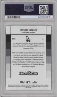 Shohei Ohtani from the 2024 Topps Black & White set graded by PSA and given an overall grade of 10.