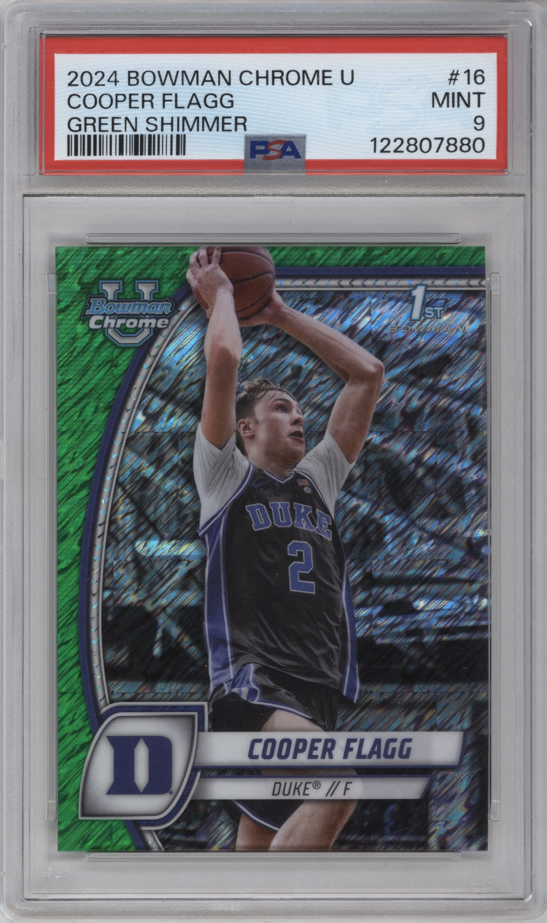 2024 Bowman University Chrome Cooper Flagg Green Shimmer #16 PSA 9