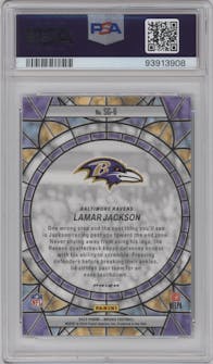 Lamar Jackson from the 2023 Panini Mosaic set graded by PSA and given an overall grade of 10.