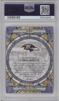 Lamar Jackson from the 2023 Panini Mosaic set graded by PSA and given an overall grade of 10.