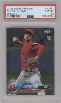 Shohei Ohtani from the 2018 Topps Chrome Update  set graded by PSA and given an overall grade of 10.