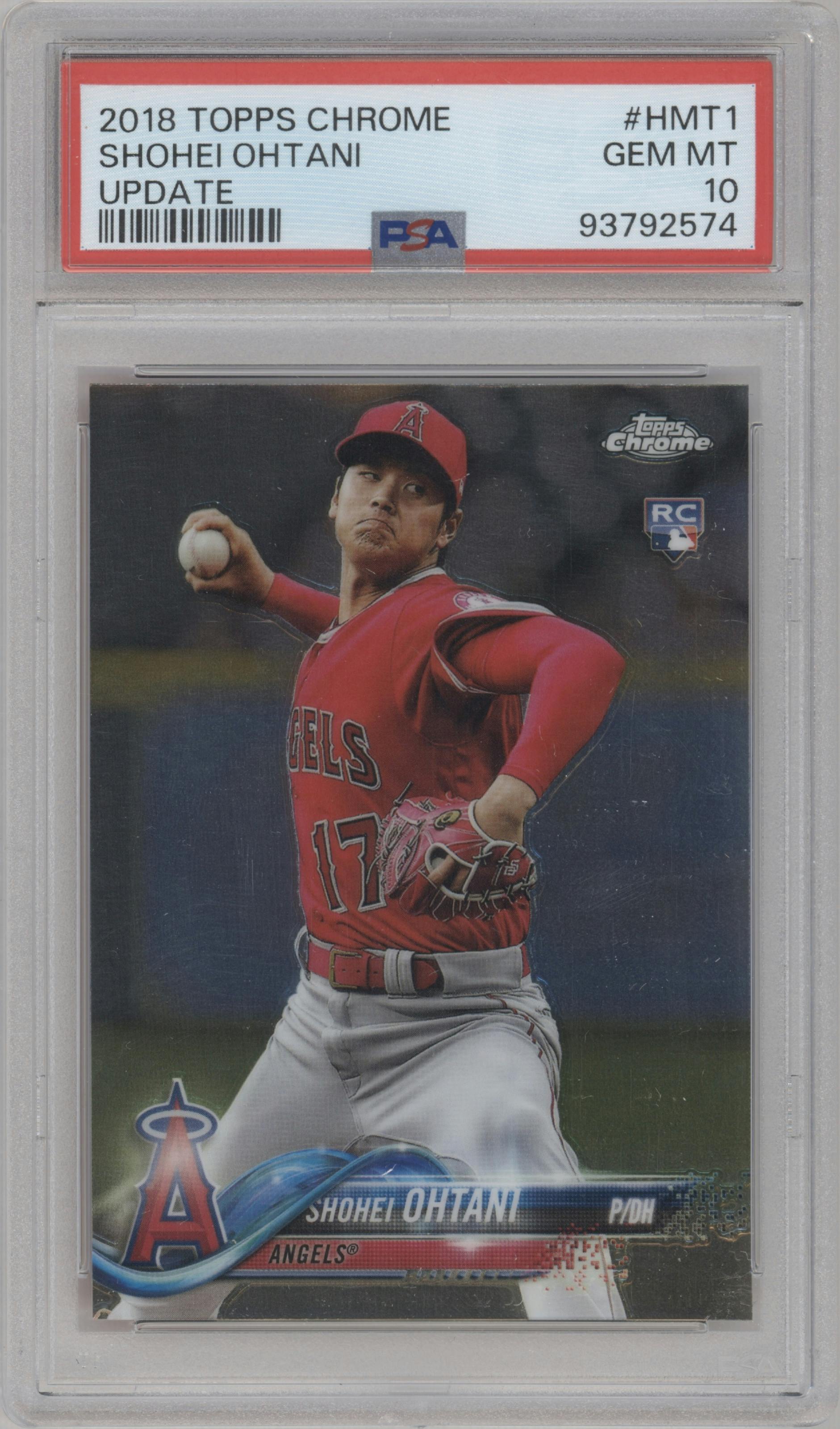 Shohei Ohtani from the 2018 Topps Chrome Update  set graded by PSA and given an overall grade of 10.