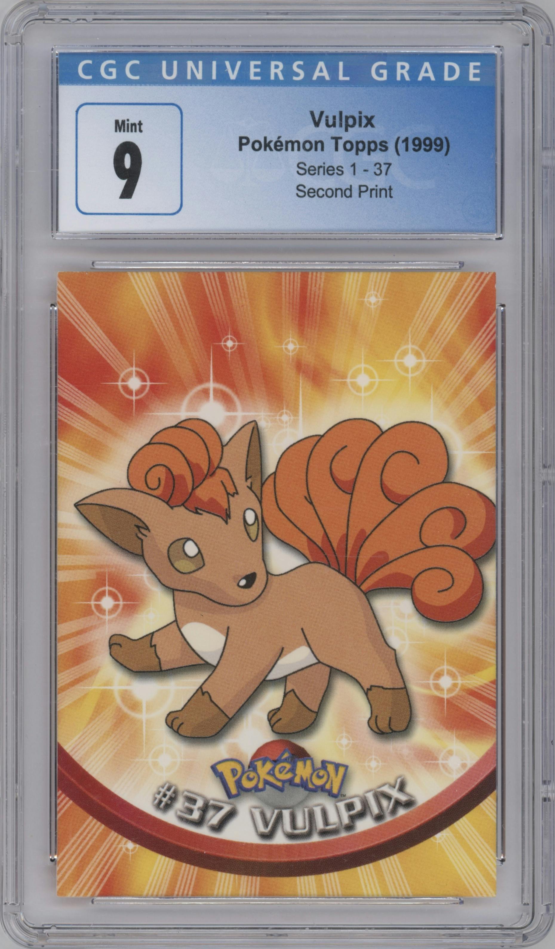 Vulpix from the 1999 Pokemon set featuring a 2nd Print parallel graded by CSG and given an overall grade of 9.