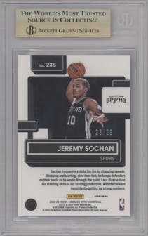 Jeremy Sochan from the 2022-23 Panini Donruss Optic  set featuring a Black Velocity parallel graded by Beckett and given an overall grade of 9.5.