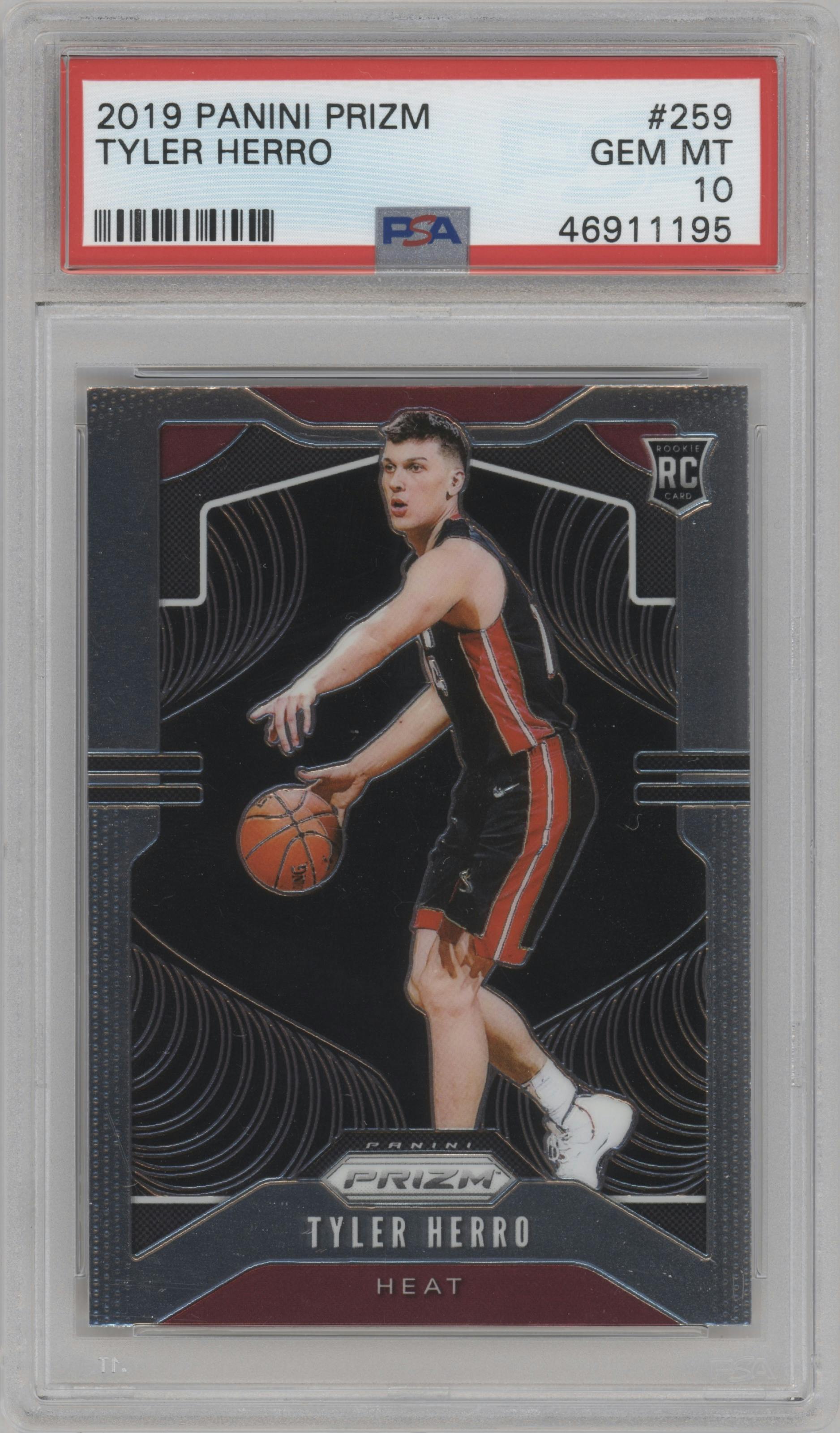 Tyler Herro from the 2019-20 Panini Prizm set graded by PSA and given an overall grade of 10.
