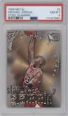 Michael Jordan from the 1996-97 Fleer Metal  set graded by PSA and given an overall grade of 8.