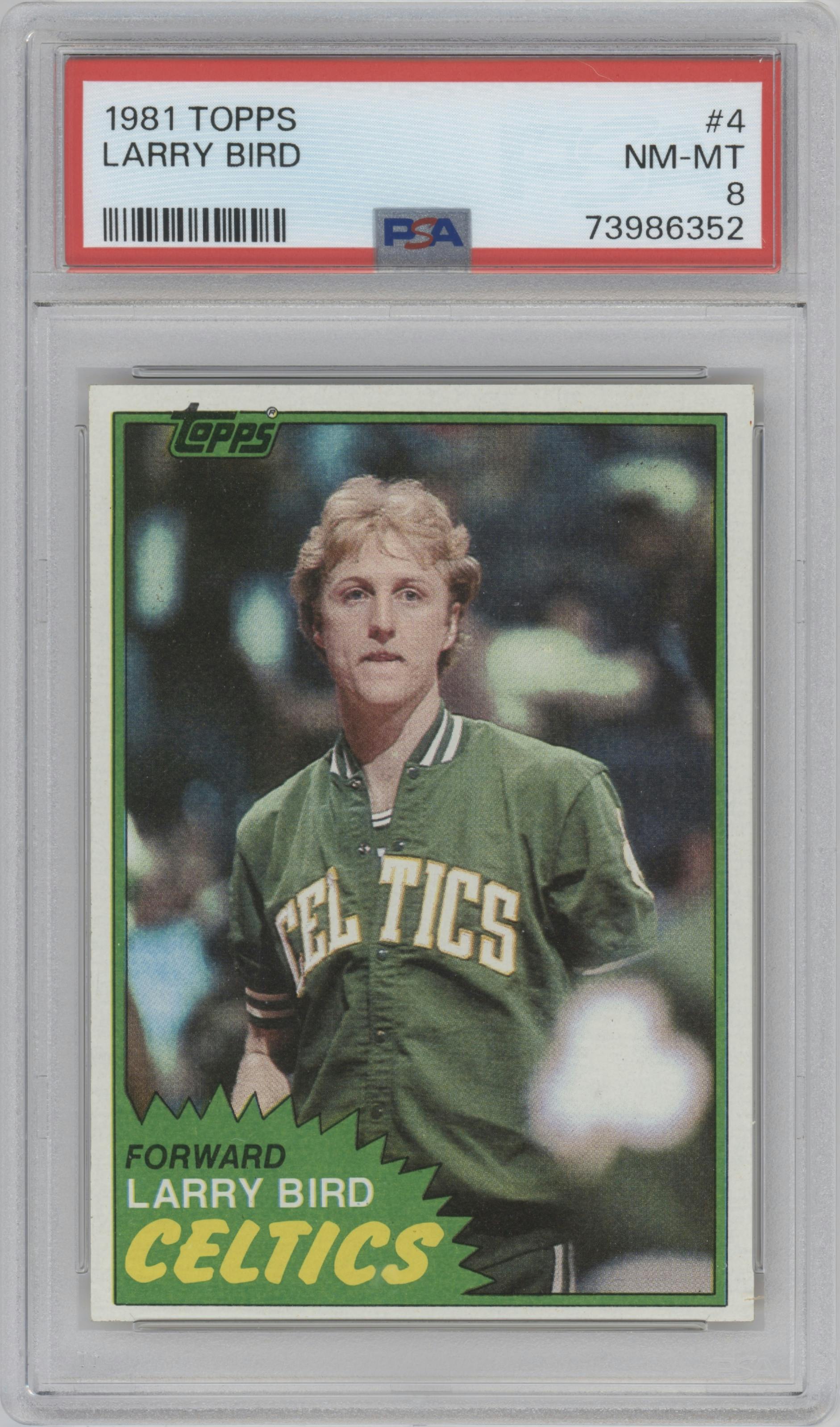 Larry Bird from the 1981-82 Topps  set graded by PSA and given an overall grade of 8.