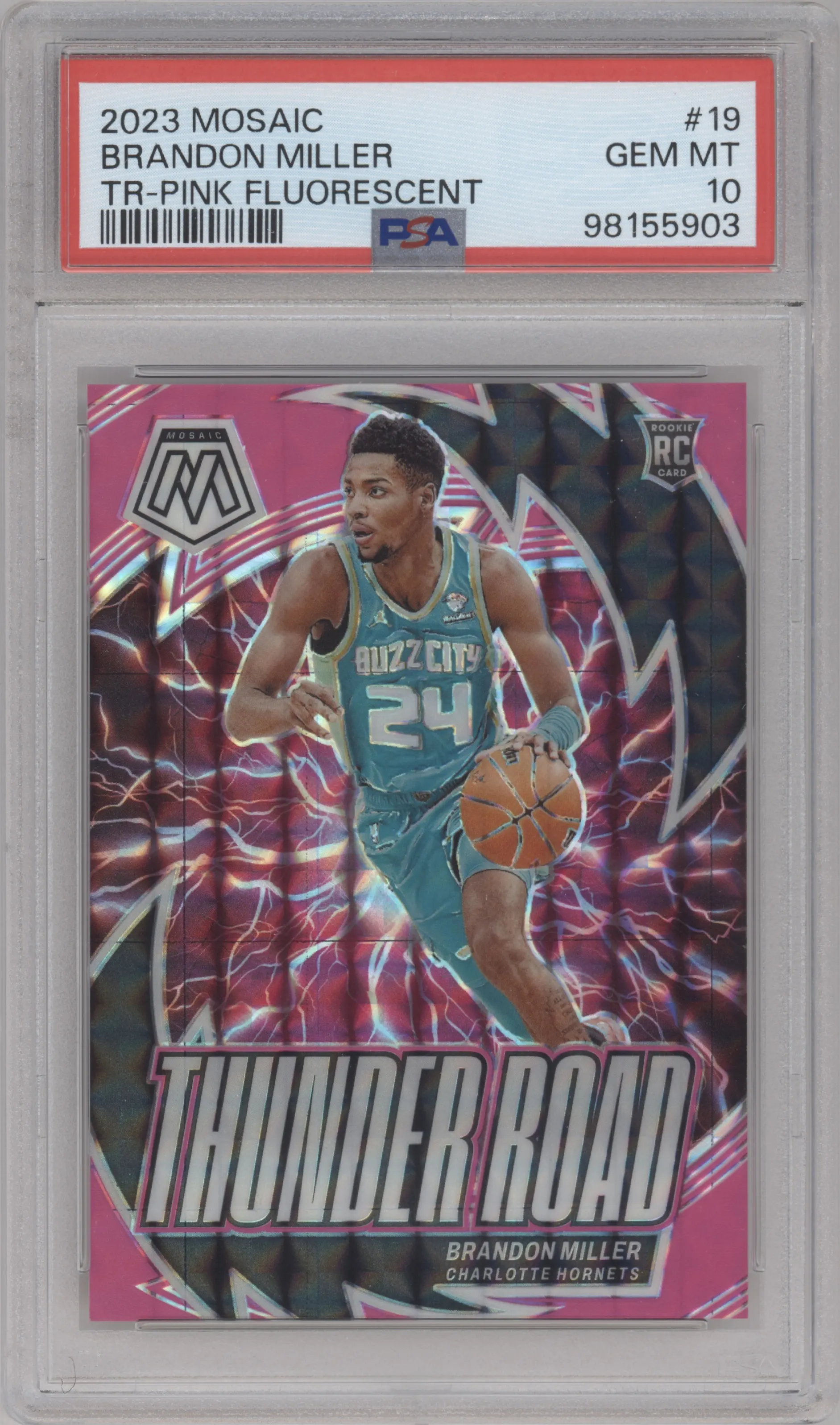 2023 Panini Mosaic Thunder Road Brandon Miller Pink Fluorescent #19 PSA 10