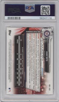 Juan Soto from the 2017 Bowman Draft set graded by PSA and given an overall grade of 9.