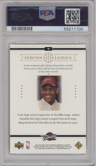 LeBron James from the 2003-04 Upper Deck LeBron James  set graded by PSA and given an overall grade of 9.