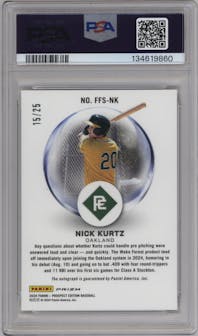 Nick Kurtz from the 2024 Panini Prospect Edition set graded by PSA and given an overall grade of 10.