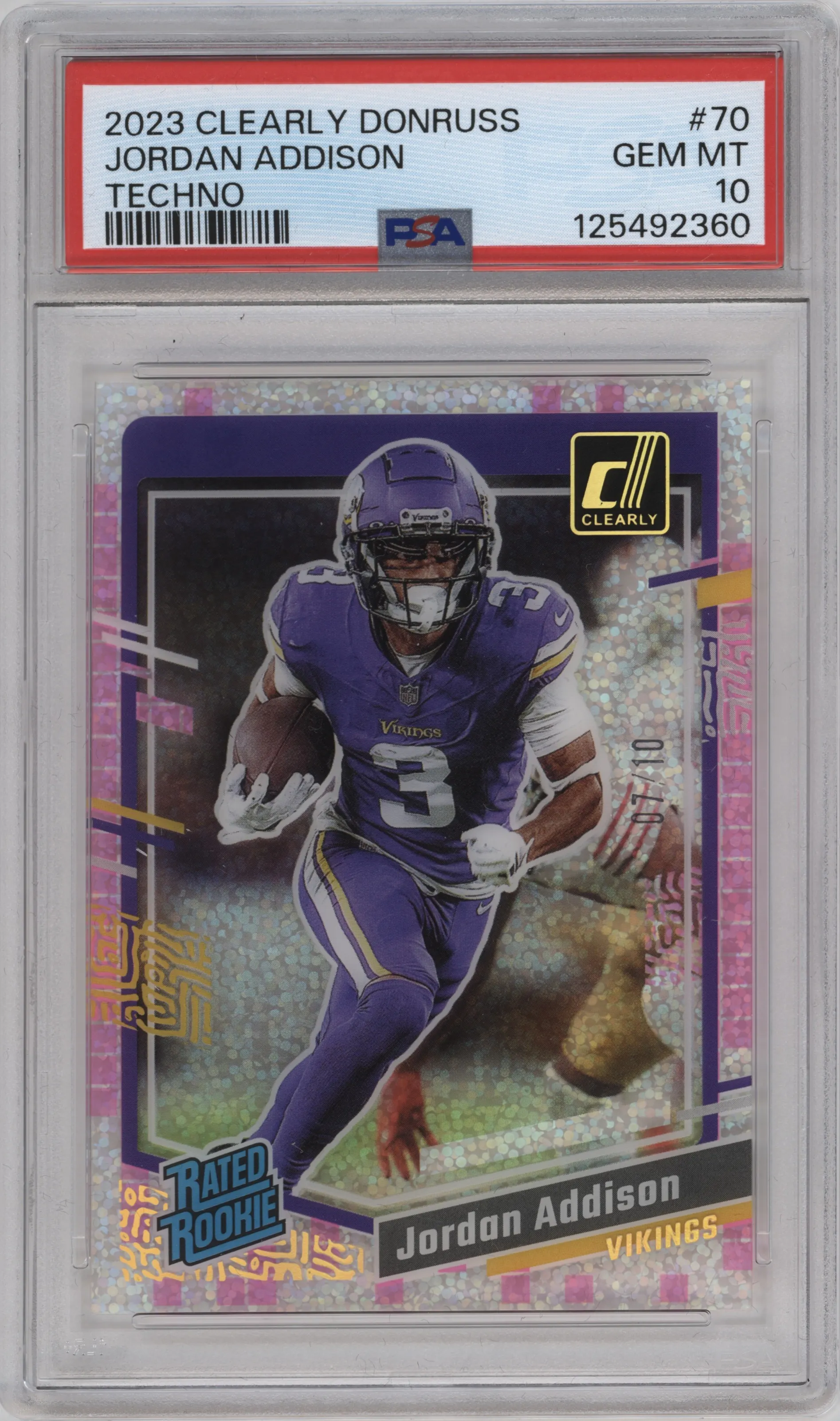 2023 Clearly Donruss Rated Rookie Jordan Addison Techno PSA 10