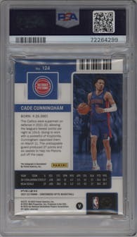 Cade Cunningham from the 2021-22 Panini Contenders Optic set featuring a Red parallel graded by PSA and given an overall grade of 9.