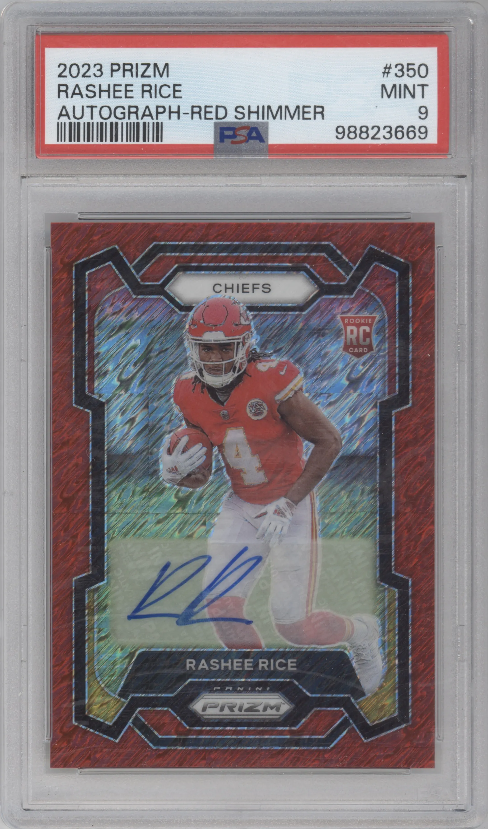2023 Panini Prizm Rke.Auto Rashee Rice Red Shimmer PSA 9