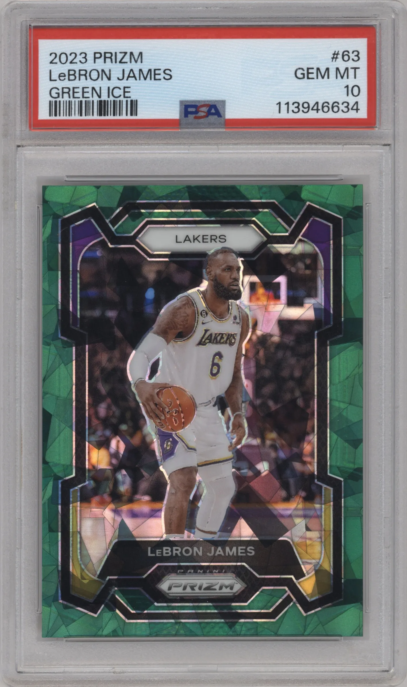 2023 Panini Prizm LeBron James Green Ice #63 PSA 10