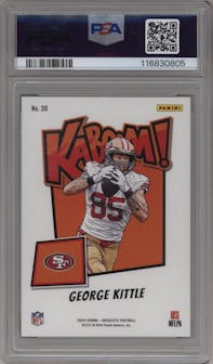 George Kittle from the 2024 Panini Absolute set featuring a Green parallel graded by PSA and given an overall grade of 7.