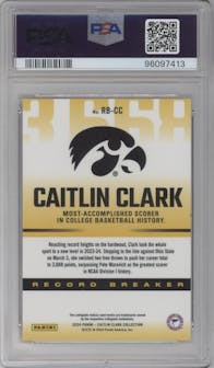 Caitlin Clark from the 2024 Panini Caitlin Clark Collection set graded by PSA and given an overall grade of 10.