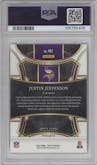 Justin Jefferson from the 2023 Panini Select set featuring a Dragon Scale parallel graded by PSA and given an overall grade of 10.
