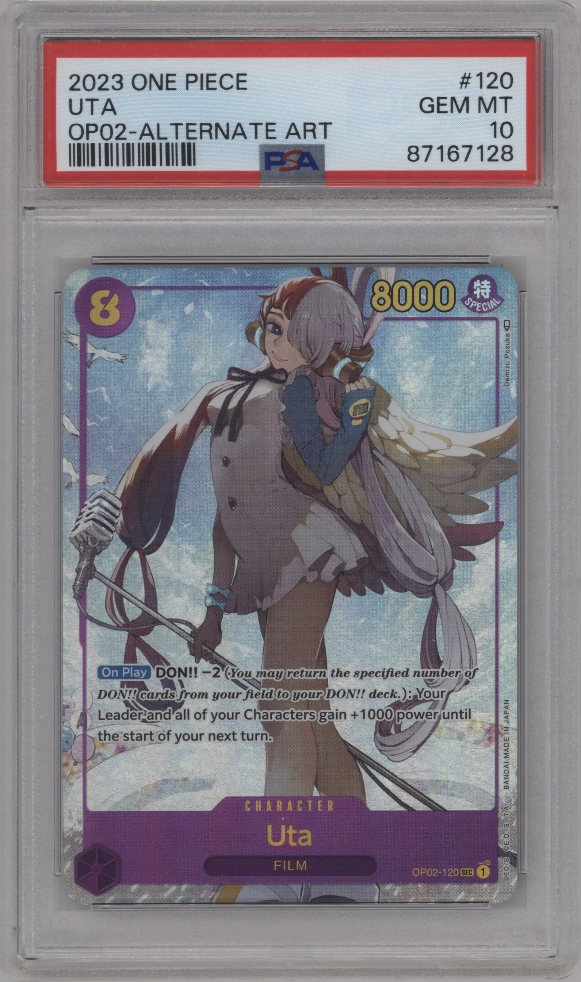 2023 One Piece Paramount War Uta Alternate Art SEC #OP02-120 SEC PSA 10