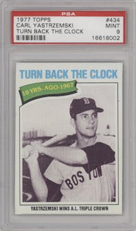 Carl Yastrzemski from the 1977 Topps set graded by PSA and given an overall grade of 9.