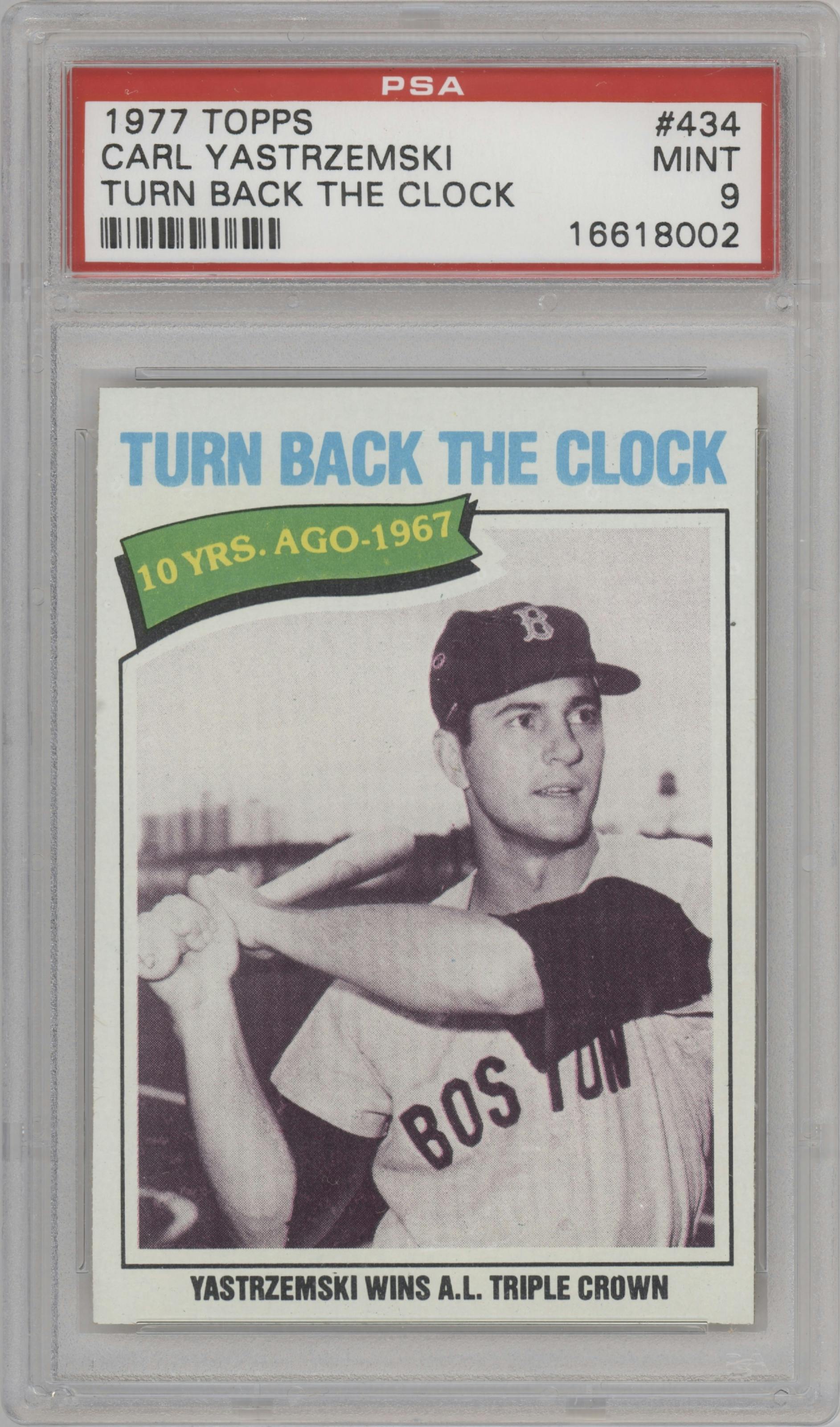 Carl Yastrzemski from the 1977 Topps set graded by PSA and given an overall grade of 9.