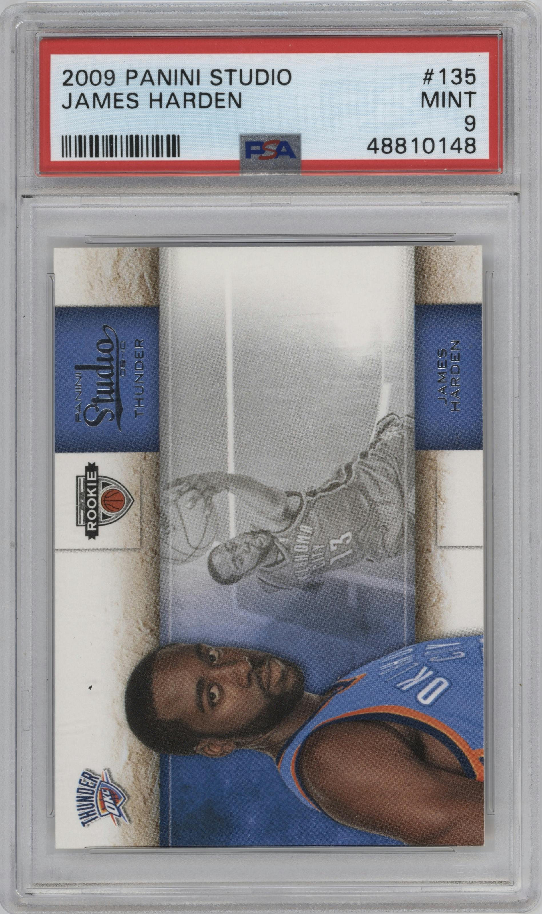 James Harden from the 2009-10 Panini Studio set graded by PSA and given an overall grade of 9.