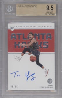 Trae Young from the 2018-19 Panini Encased set graded by Beckett and given an overall grade of 9.5.