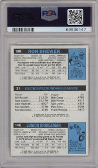 Ron Brewer/Larry Bird/ Junior Bridgeman from the 1980-81 Topps set graded by PSA and given an overall grade of 8.