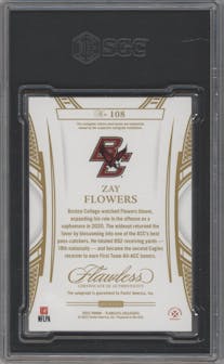 Zay Flowers from the 2023 Panini Flawless Collegiate set featuring a Gold  parallel graded by SGC and given an overall grade of 9.