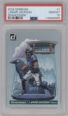 Lamar Jackson from the 2024 Donruss set graded by PSA and given an overall grade of 10.