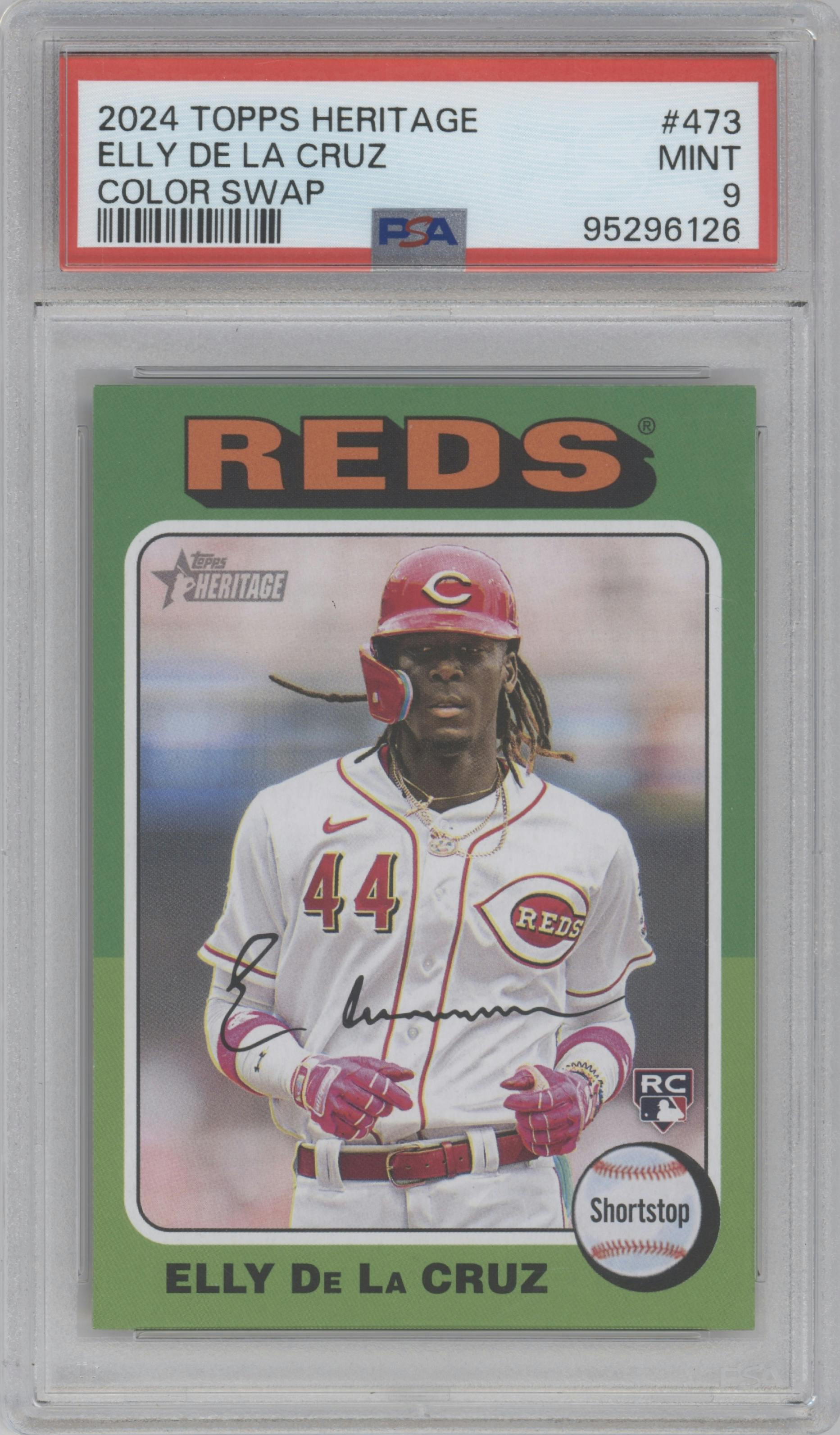 Elly De La Cruz from the 2024 Topps Heritage set graded by PSA and given an overall grade of 9.