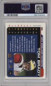 Tom Brady from the 2000 Pacific Paramount set graded by PSA and given an overall grade of 9.