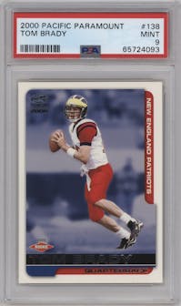 Tom Brady from the 2000 Pacific Paramount set graded by PSA and given an overall grade of 9.
