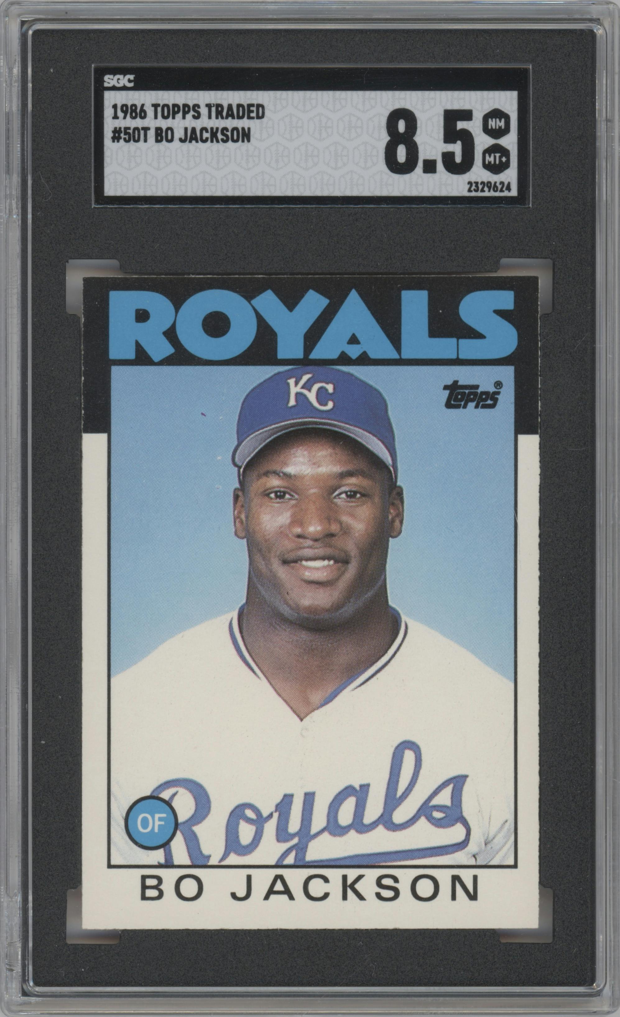 Bo Jackson from the 1986 Topps Traded set graded by SGC and given an overall grade of 8.5.