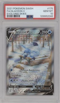 Glaceon V from the 2021 Pokemon SWSH set graded by PSA and given an overall grade of 10.