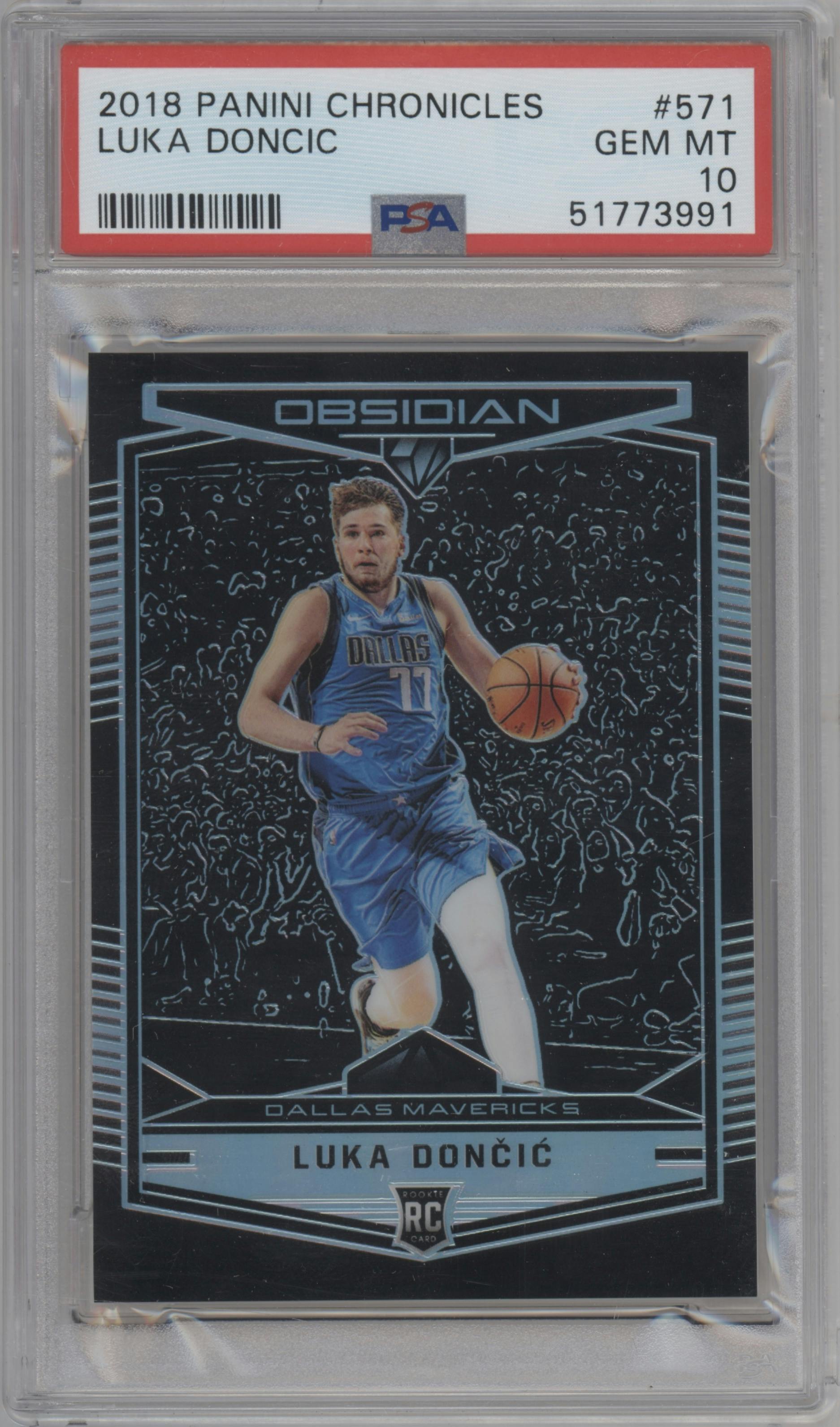 Luka Doncic from the 2018-19 Panini Chronicles set graded by PSA and given an overall grade of 10.