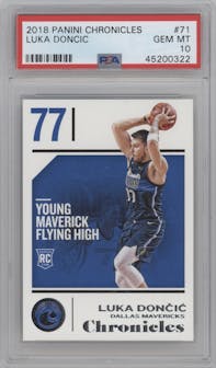 Luka Doncic from the 2018-19 Panini Chronicles set graded by PSA and given an overall grade of 10.