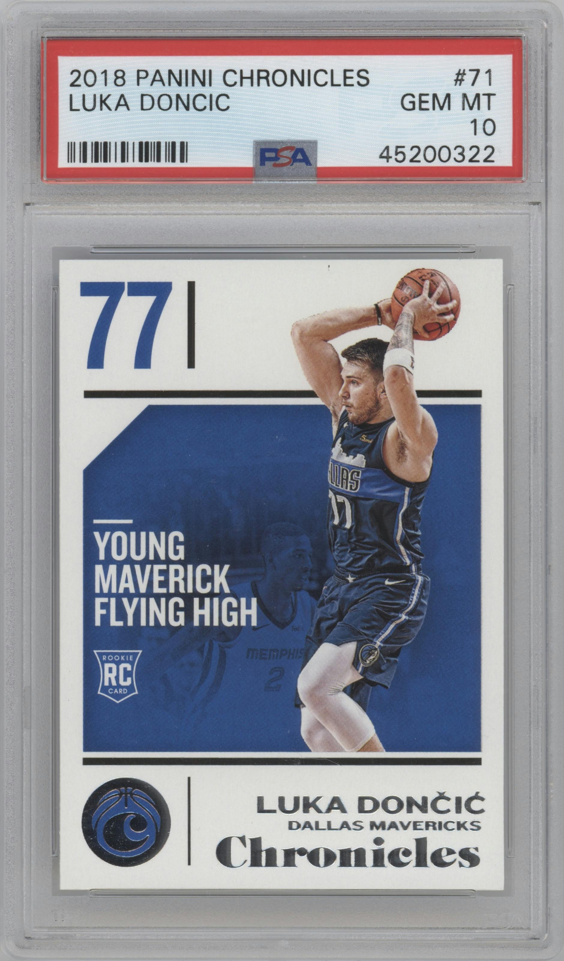 Luka Doncic from the 2018-19 Panini Chronicles set graded by PSA and given an overall grade of 10.