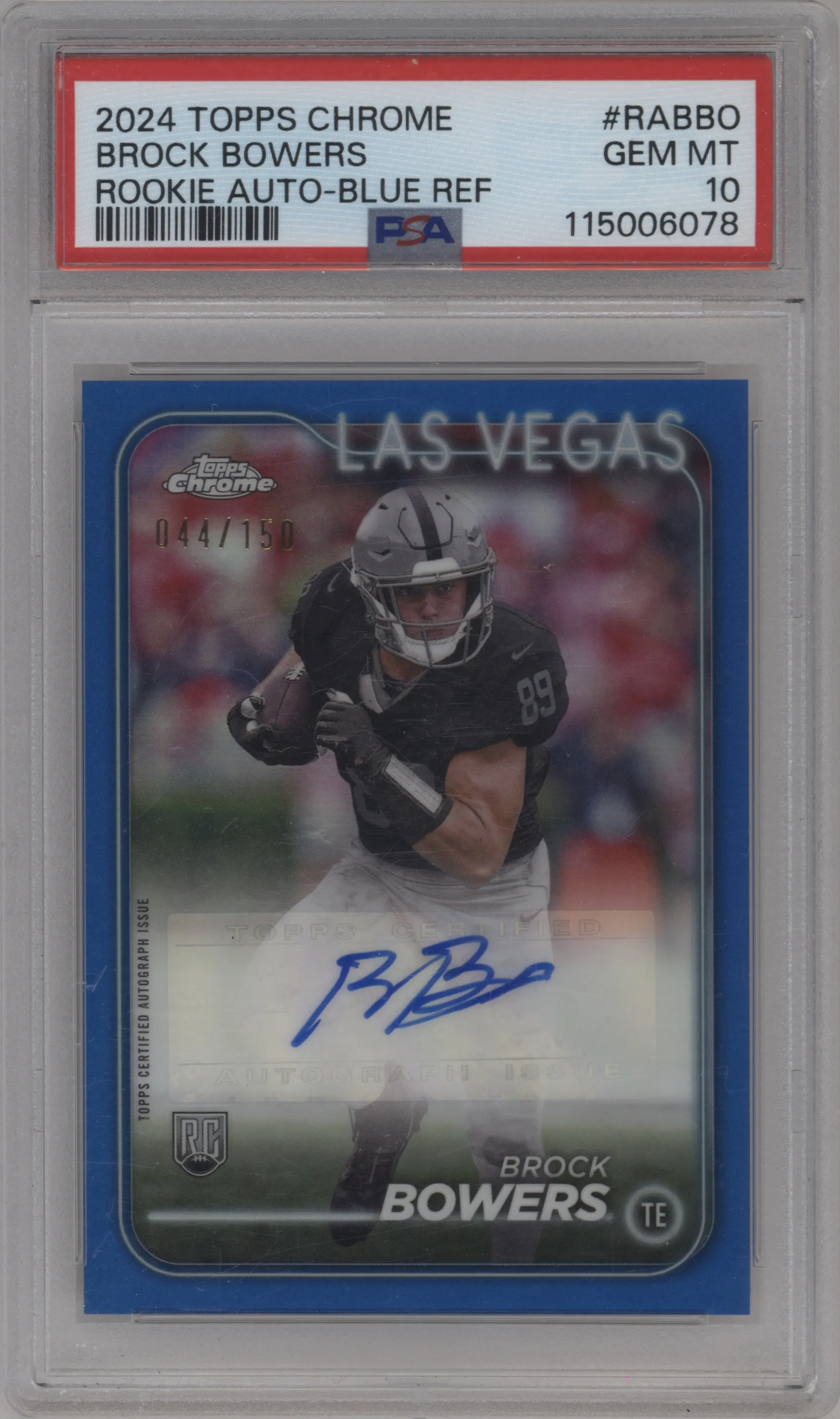 2024 Topps Chrome Rke.AU Var. Brock Bowers Blue Refractor #RA-BBO PSA 10